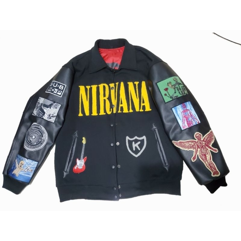 jaket varsity nirvana full detail sonic youth smashing dinosaur tshirt