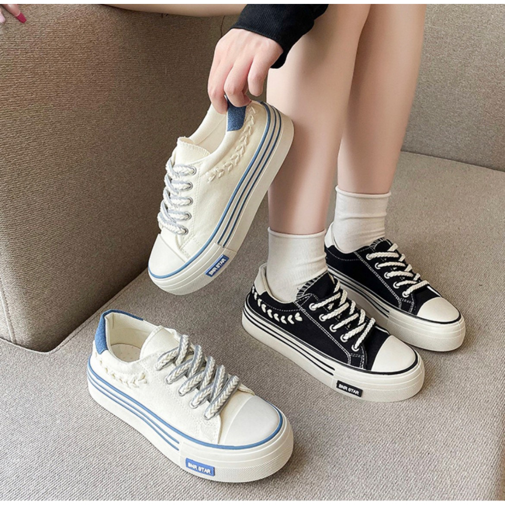 AVANCEID 1939 Sepatu Sneakers Wanita Canvas Kerja Sekolah Hitam Import