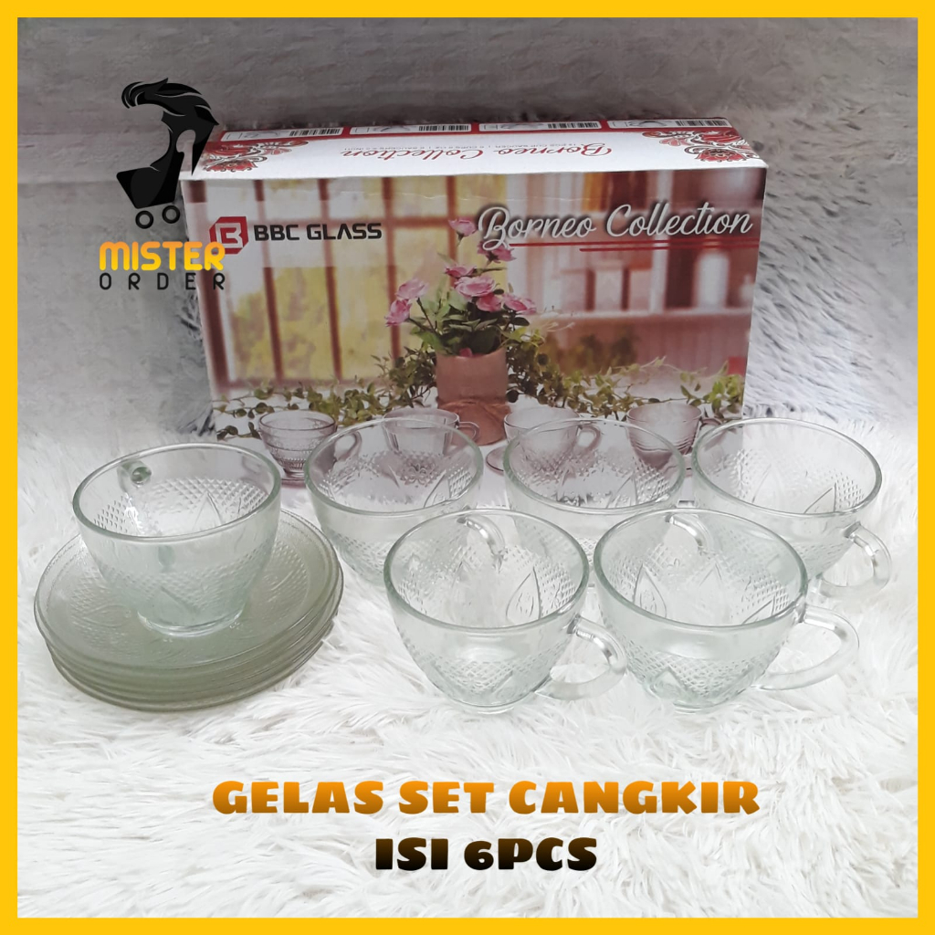 [COD] GELAS SET TATAKAN PIRING ISI 6PCS - GELAS CANGKIR BBC SET