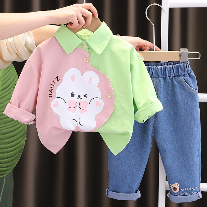 Setelan Kemeja Anak Perempuan Baju Anak Cewek Import Set RABB1T