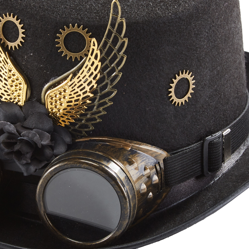 Steampunk Hat with Fedora Chain Glasses Elegant Hat Headwear 8747