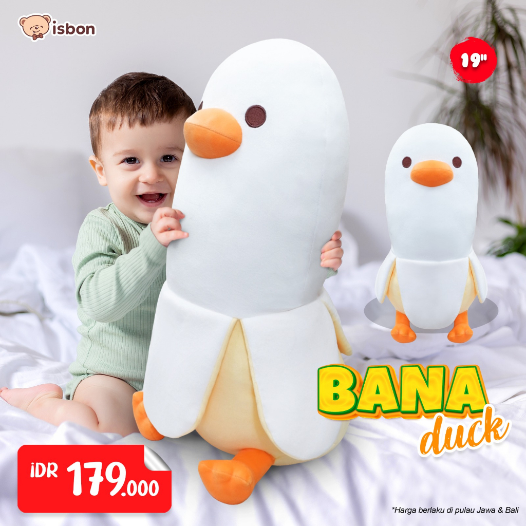 ISTANA BONEKA Pisang Bana dan Nana Duck Karakter Bebek Lucu Bisa Untuk Guling Anak Hadiah Ulang Tahun premium banana fruit