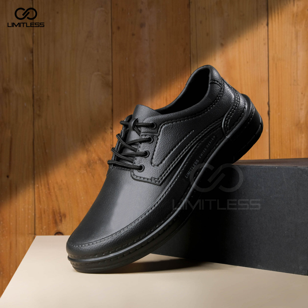 Sepatu Cowok Fantofel Kantor Sepatu Kerja Pria CRUZZ Pantofel Formal Full Black Premium Terbaru Tali