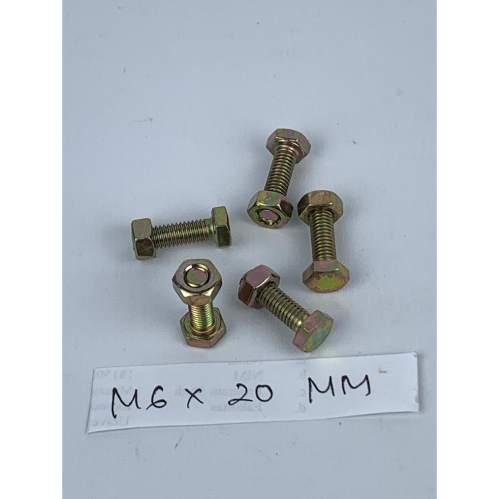 BAUT M6X20 MM ISI 10 PCS WARNA KUNING HEXAGON HEX BMK MUR BAHAN BESI TEBAL HARGA MURAH BERKUALITAS PROMO DISKON TERLARIS