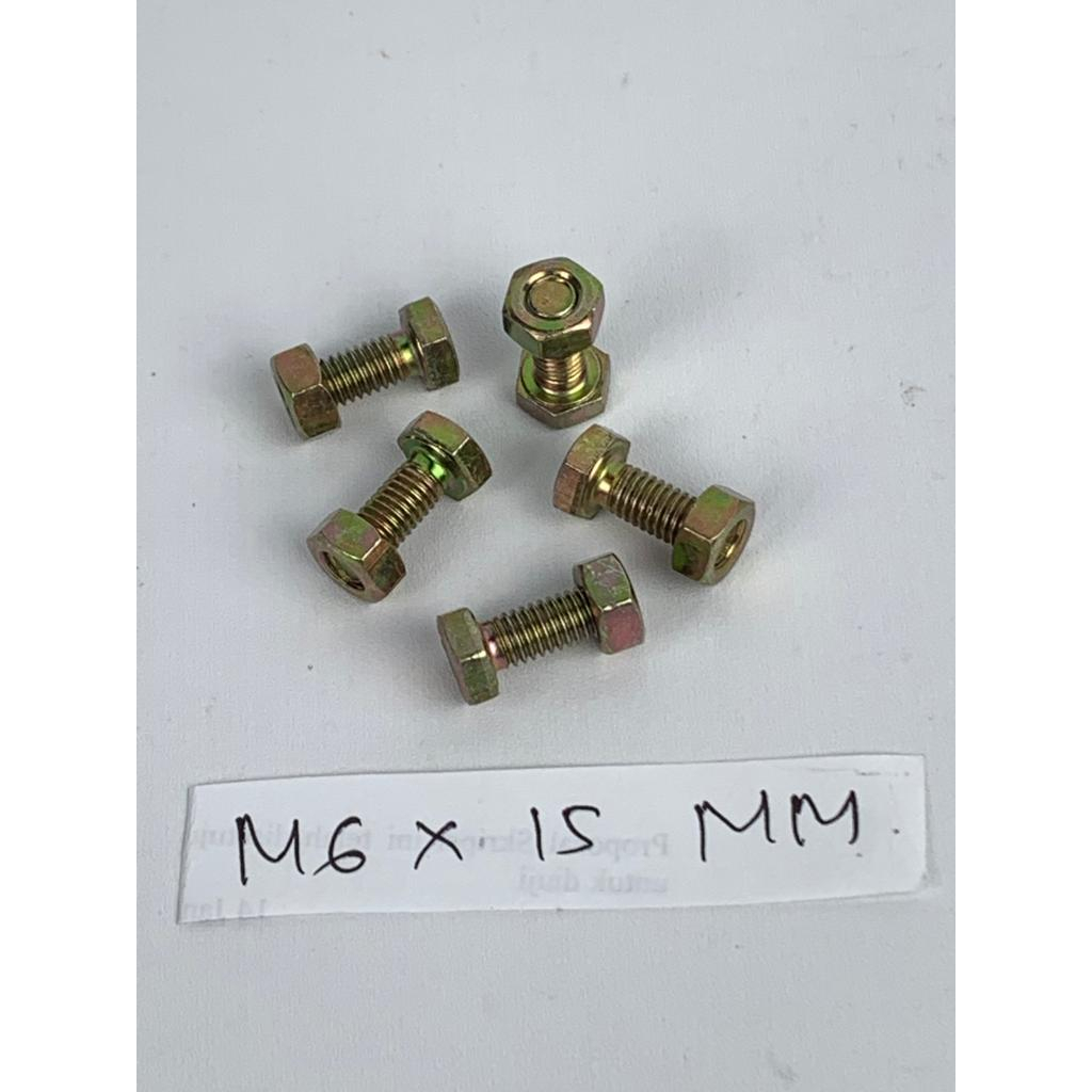 BAUT M6X15 MM ISI 10 PCS WARNA KUNING HEXAGON HEX BMK MUR BAHAN BESI TEBAL HARGA MURAH BERKUALITAS PROMO DISKON TERLARIS