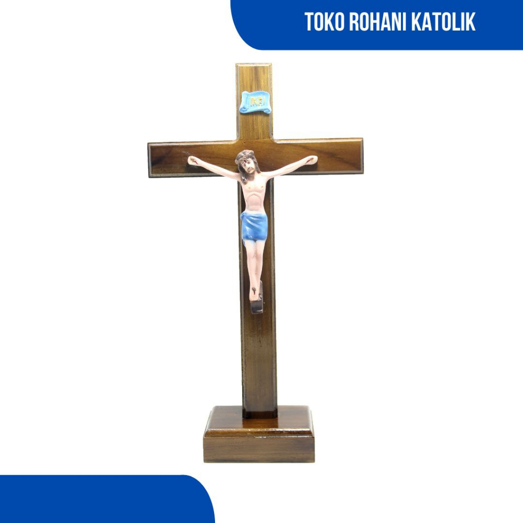 SALIB DUDU KATOLIK 30 CM (BOLAK-BALIK/ 2 SISI) / SALIB MEJA KATOLIK 2 SISI / SALIB YESUS