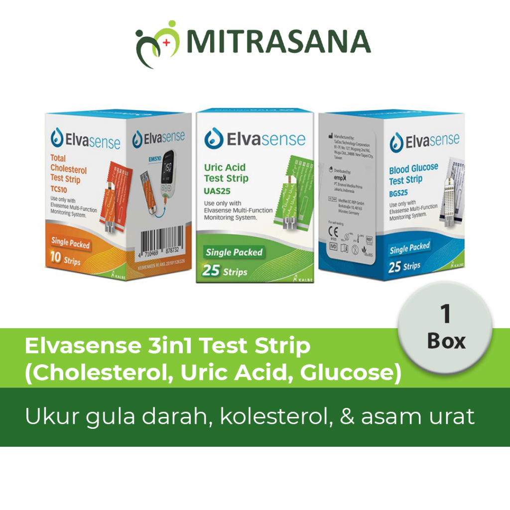 Elvasense Strip Cholestrol/Glucose/Uric Acid - Strip Alat Cek 3in1 Elvasense (Gula Darah/Kolesterol/Asam Urat)