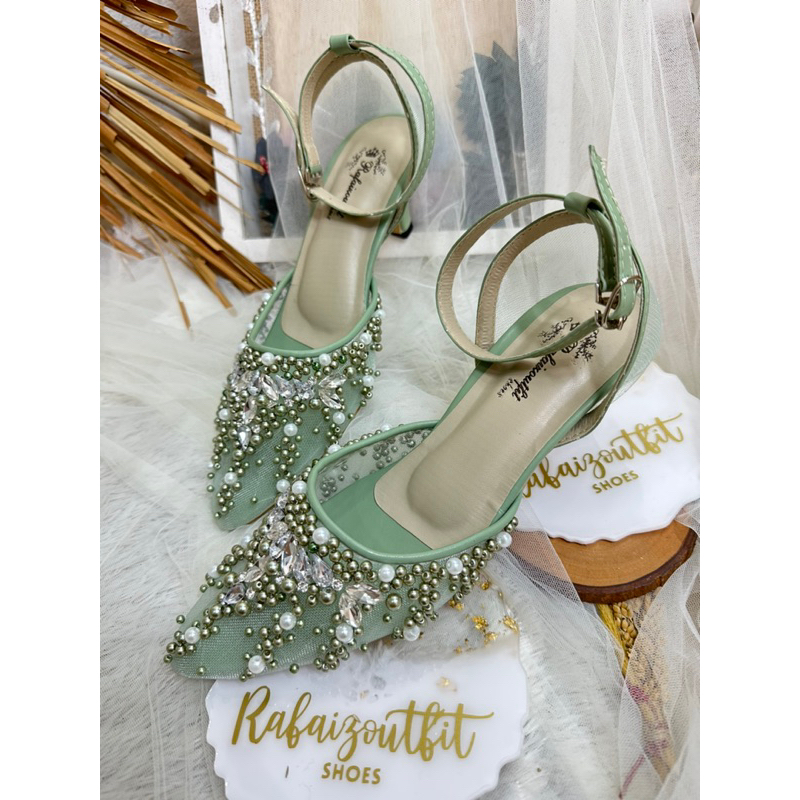 sepatu heels wedding elyin sage green 5cm stiletto