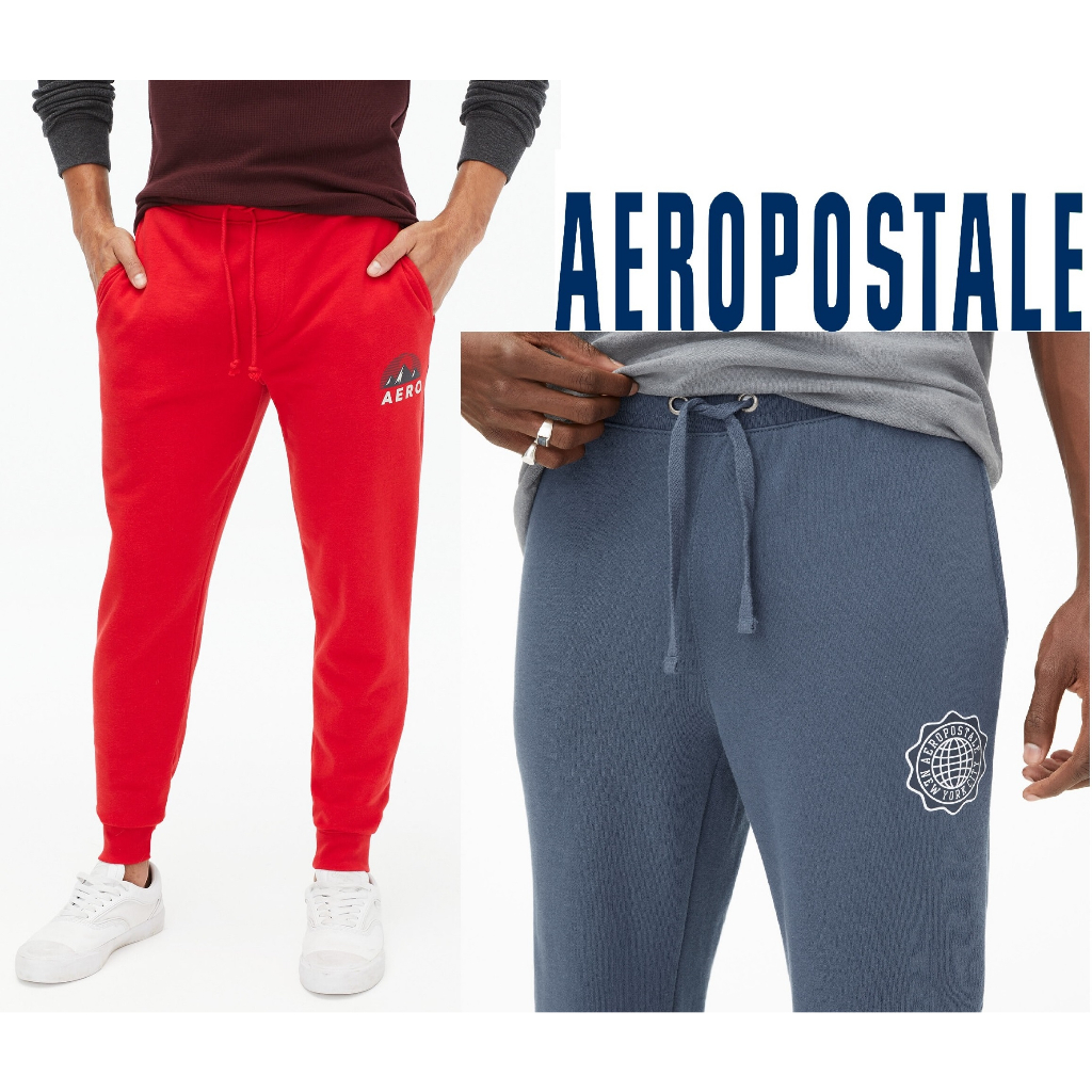 AEROPOSTALE Men Joggers Sweatpants Pria High Quality Fleece Original Cotton Merah Navy Celana