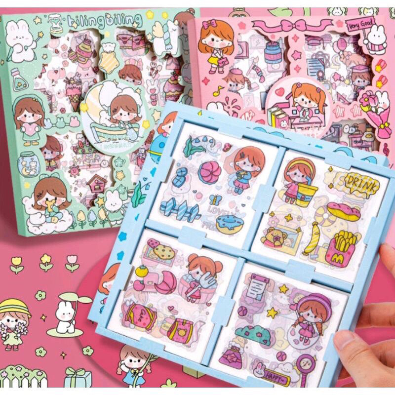 Sticker Korea isi 100 Pcs Sticker Deco Aesthetic / Bujo / Scrapbook Momo Nini Girl Sticker Tumbler / Binder / Hp / DIY / Diary