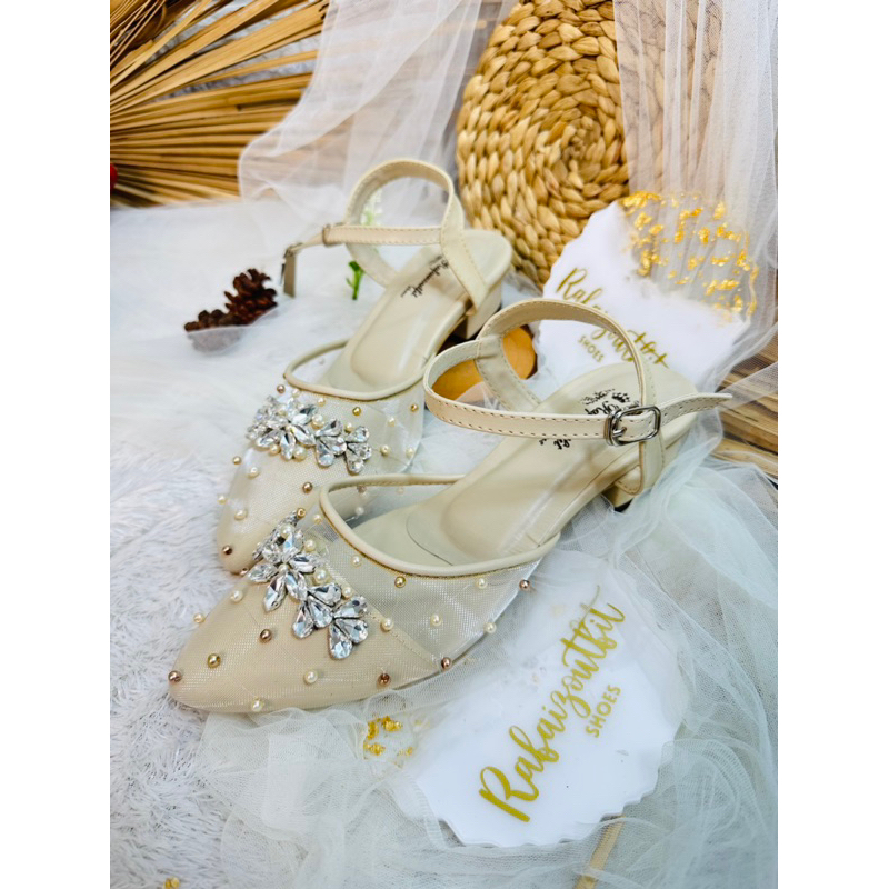 sepatu wedding dhanda cream tali 3cm tahu