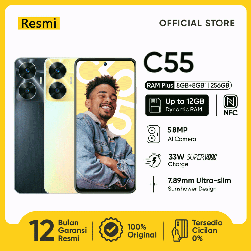 ?2023 NEW? 5G HP Murah C55 12GB+512GB* | 256GB (58MP AI Camera | Up to 12GB Dynamic RAM | 33W SUPERV