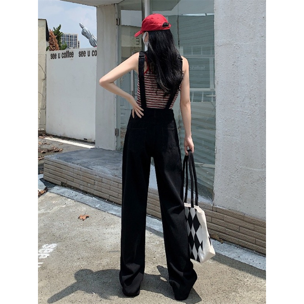 Jumpsuit Retro Casual Hitam Denim Import Korean Style