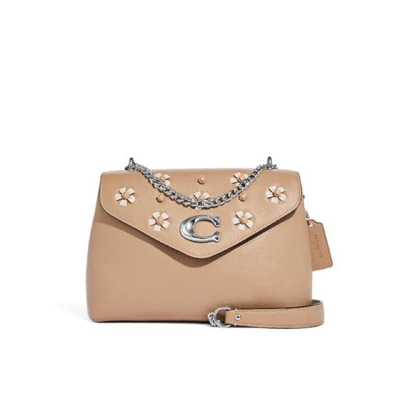 Coach Tammie Shoulder Bag With Floral Whipstitch Taupe Multi