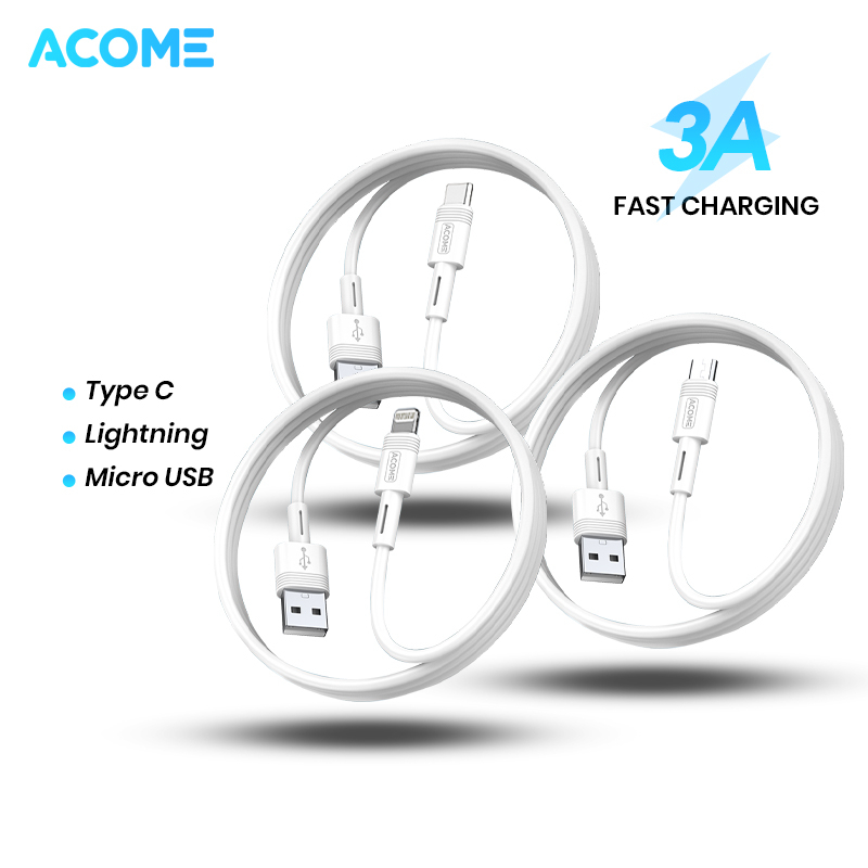 Acome Data Cable Micro-USB Type C Lightning Original Fast Charging 2.4A 100cm Garansi Resmi 1 Tahun Seri AD