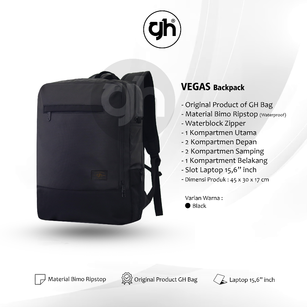 GH-Bag Tas Laptop Kuliah Kerja Tas Seminar Vegas Backpack Bimo Ripstop Waterproof