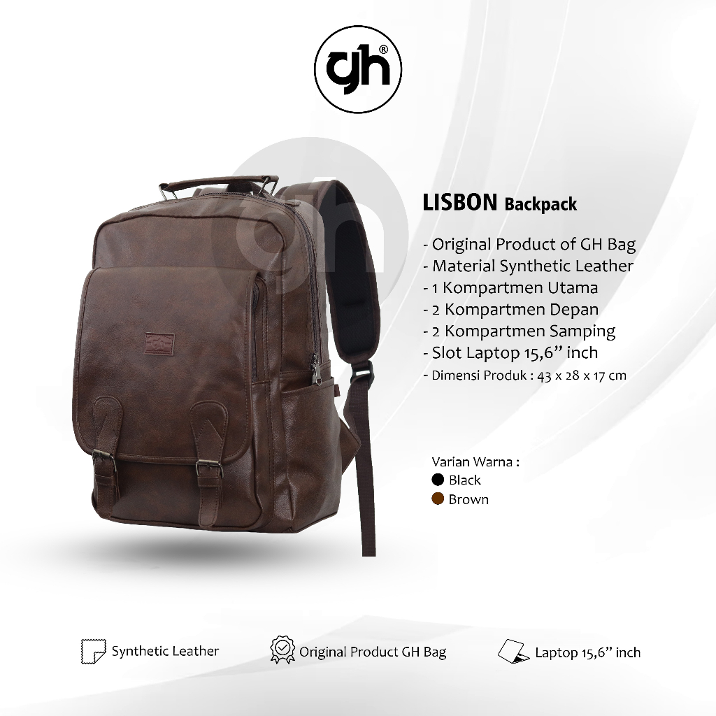 GH-bag Tas Ransel Kulit Pria Backpack Terbaru Kulit Sintetis Muat Laptop 15,6 inch Tas Kantor Tas Kerja Tas Seminar