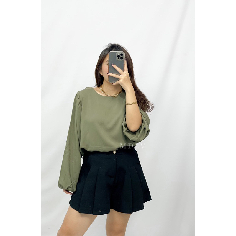 MDLV ~ 8855#Aarassia Ballon Sleeve Top Atasan Lengan panjang Basic