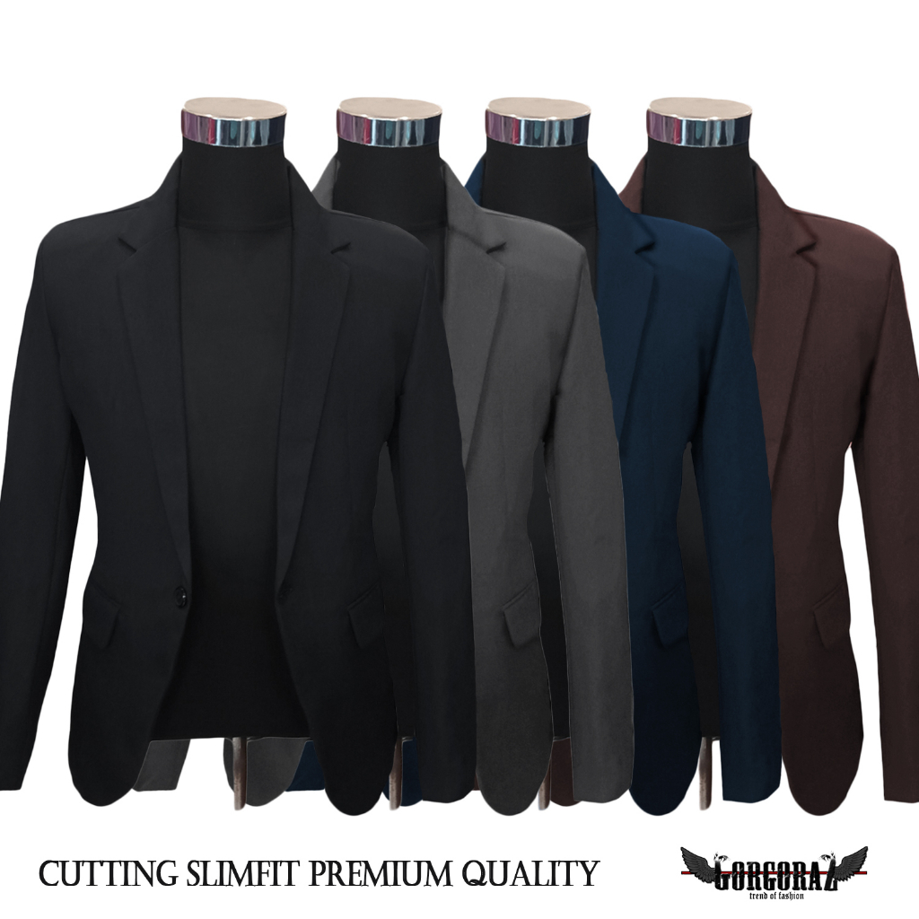 jas pria blazer pria abu gelap, biru navy, hitam dan coklat slimfit doff original
