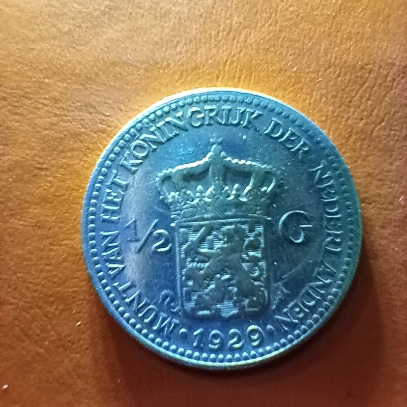 koin perak Hindia Belanda 1/2 gulden Wilhelmina 1929