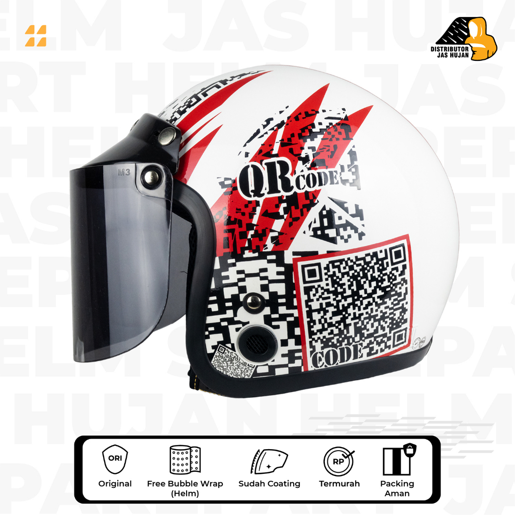 Helm Retro MVSTAR Motif QR CODE White Red