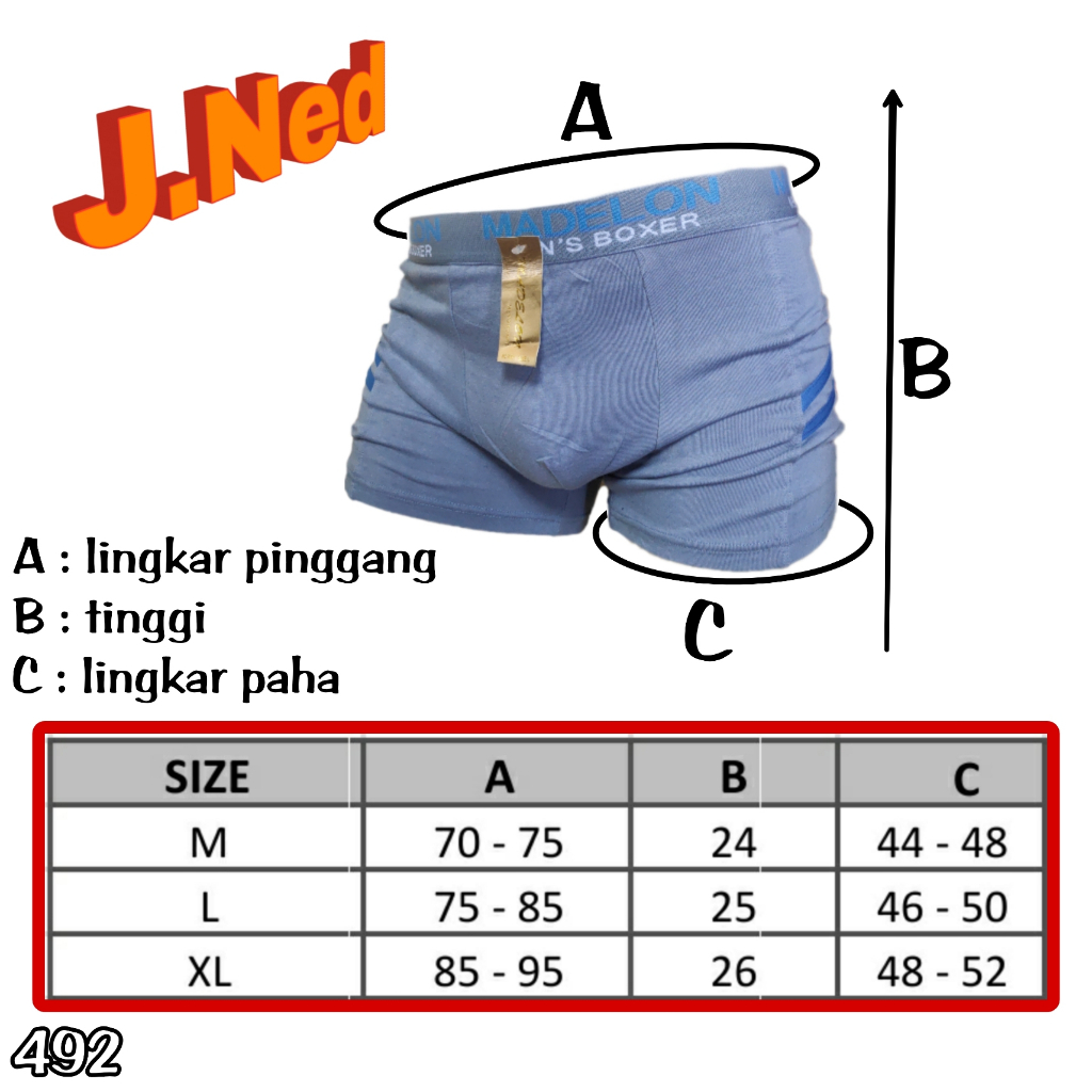 J492 -  CELANA DALAM PRIA BOXER MADELON SIZE M - XL