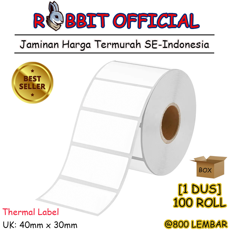 

PROMO 1 BOX DIRECT THERMAL 40x30mm, KERTAS THERMAL LABEL STICKER BARCODE 40x30 mm 800 Pcs