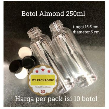 100pcs - Botol plastik Almond 250ml + Tutup