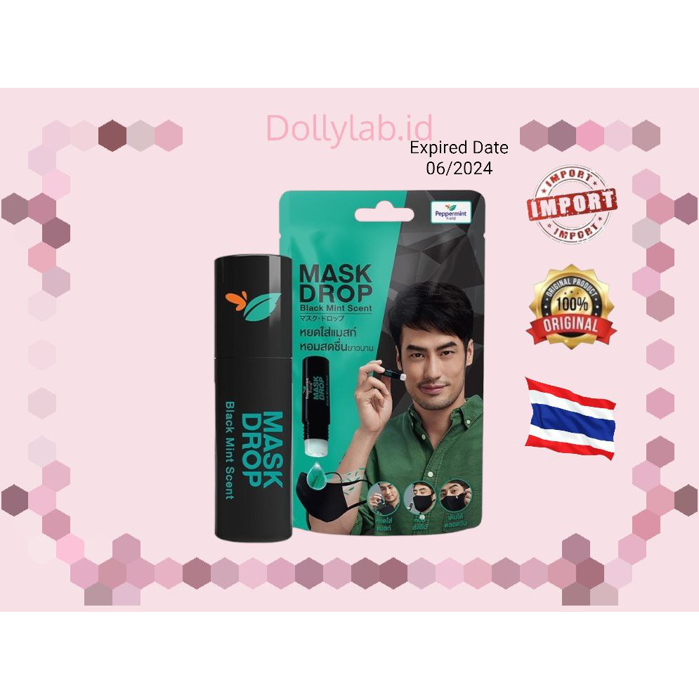 Peppermint Field Mask Drop Black &amp; Fresh Mint Scent Mask Drop Minyak Penyegar Masker Thailand