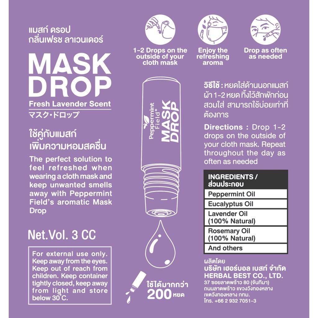 Peppermint Field Mask Drop Black &amp; Fresh Mint Scent Mask Drop Minyak Penyegar Masker Thailand