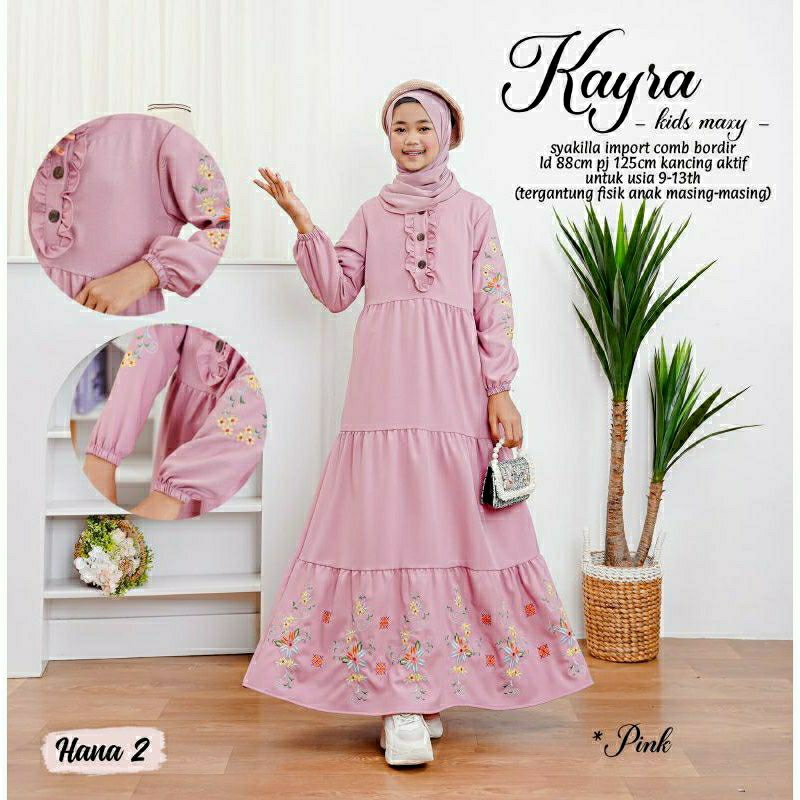 Kayra Kids Maxy, GAMIS LEBARAN ANAK PEREMPUAN CANTIK MODIS FIT 9-13 TAHUN BAHAN SYAKILLA IMPORT MIX BORDIR KANCING AKTIF TERMURAH OOTD KEKINIAN TERLARIS