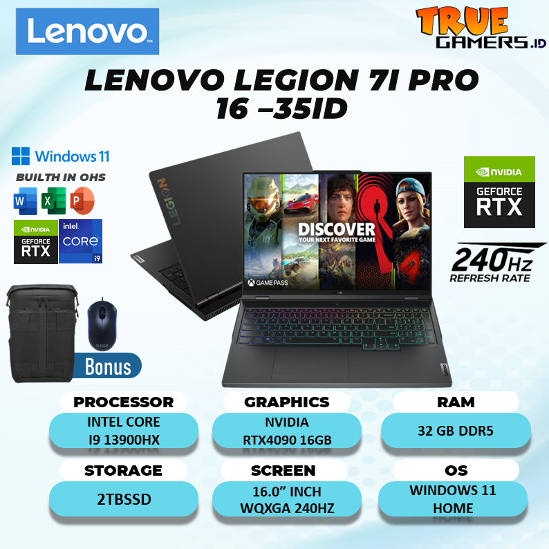 Laptop Lenovo Legion 7i PRO 16 RTX4090 16GB I9 13900HX Ram 32GB 2TBssd 16.0WQXGA 240HZ