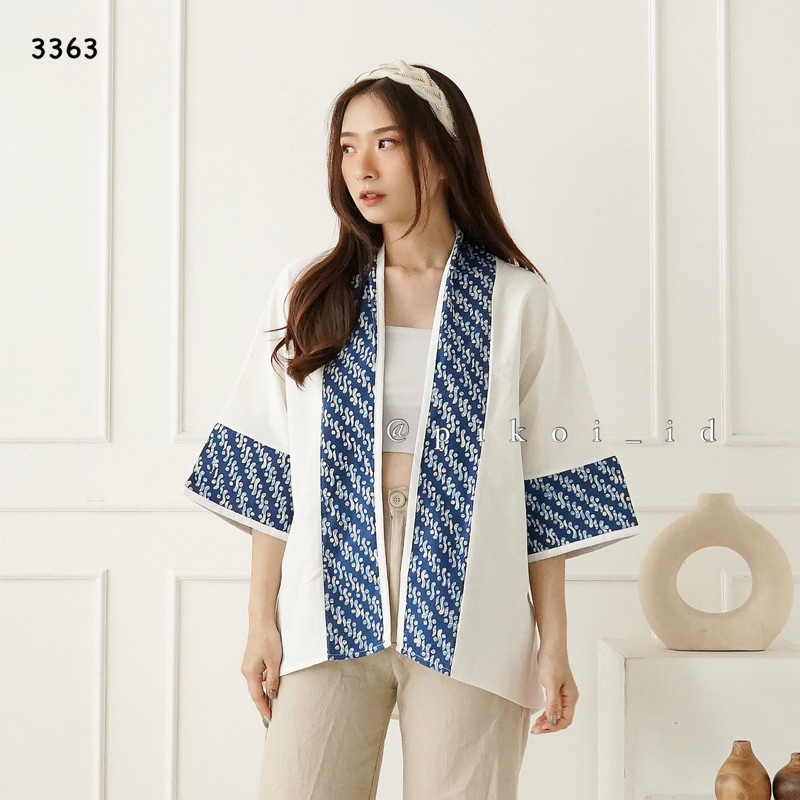 Cardigan batik wanita modern katun linen polosan / Outer etnik wanita simple lengan panjang 241 caro