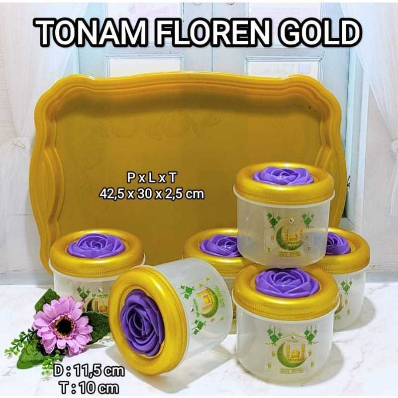 Toples Golden Floren Set 7in1 / Food Storage Golden 7in1 / toples tempat kue nastar basreng keripik permen kacang mede kismis dengan tutup motif bunga