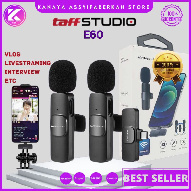 Mic Vlog Youtuber TAFFSTUDIO Wireless Mic Microphone Mikrofon Clip On Lavalier Lapel System USB Type C Iphone Lightning 2 Microphone - E60