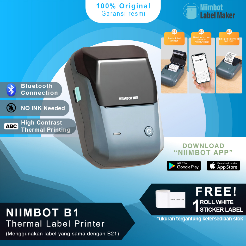 

NIIMBOT B1 Wireless Thermal Portable Label Maker Printer Tanpa Tinta