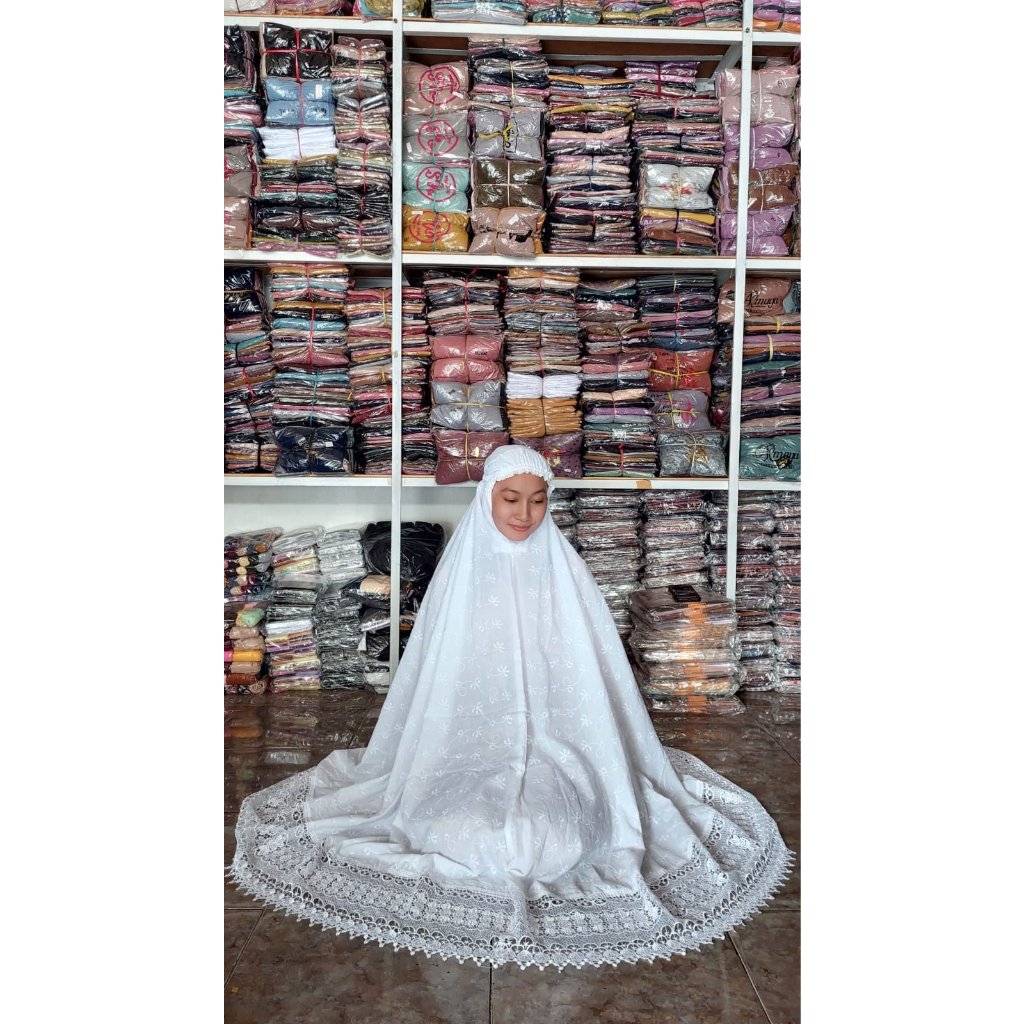 mukena dewasa bordir renda mewah putih