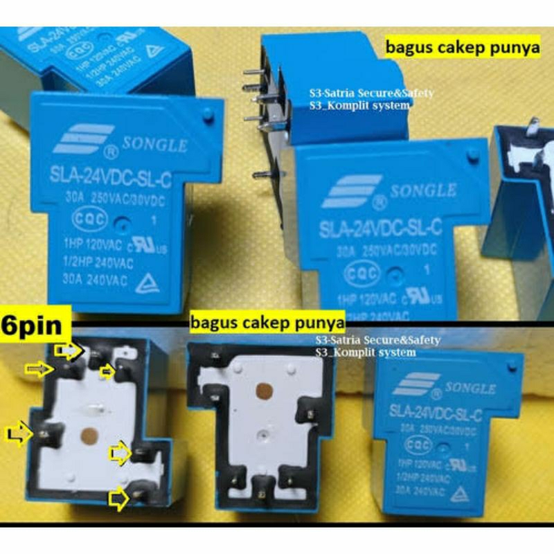 RELAY MESIN LAS Relay Kodok 6PIN  24V 6PIN 12V  Songle SLA  30A DC