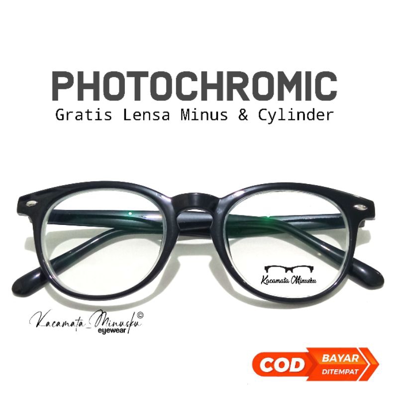 Kacamata Minus Photocromic Wanita Muka Bulat Pria Kotak Anti Radiasi Min Silinder Cat Eye Lensa Phot