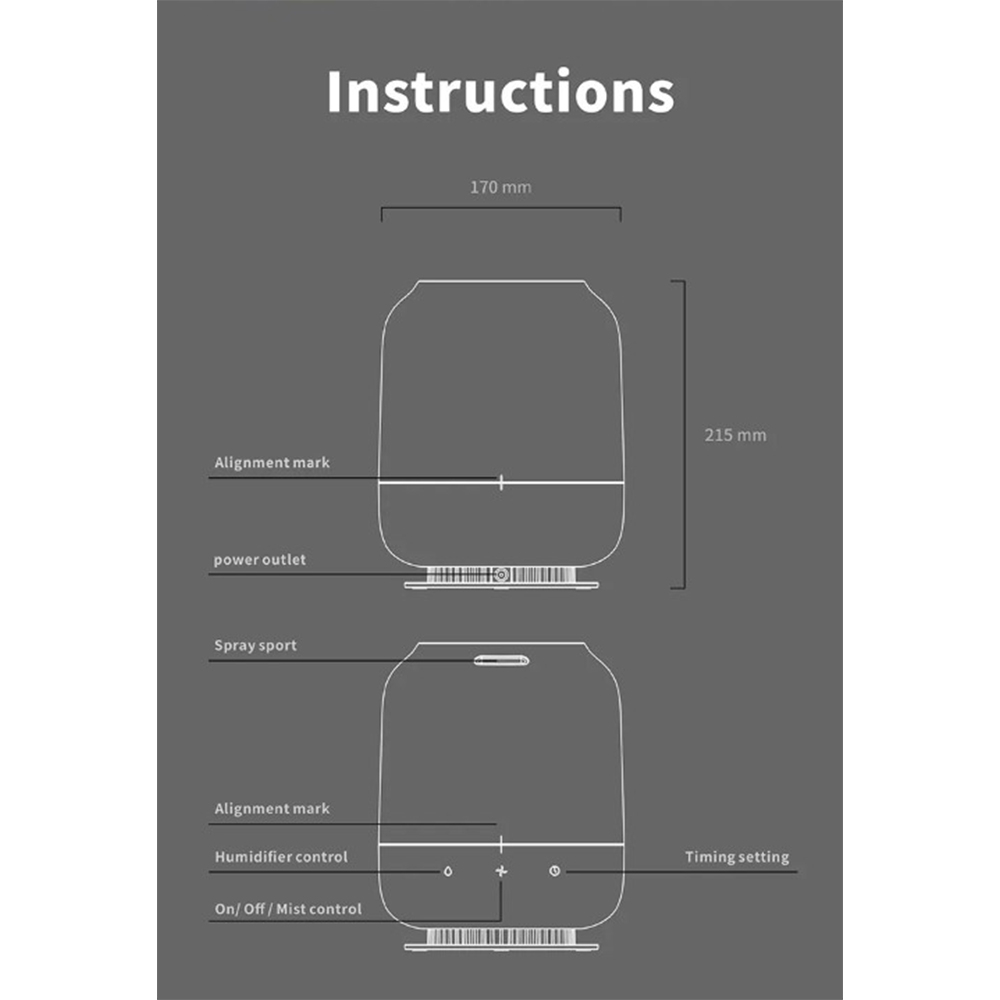 Pelembap Udara Air Humidifier Aromatherapy Essential Oil 1L - 356 - White