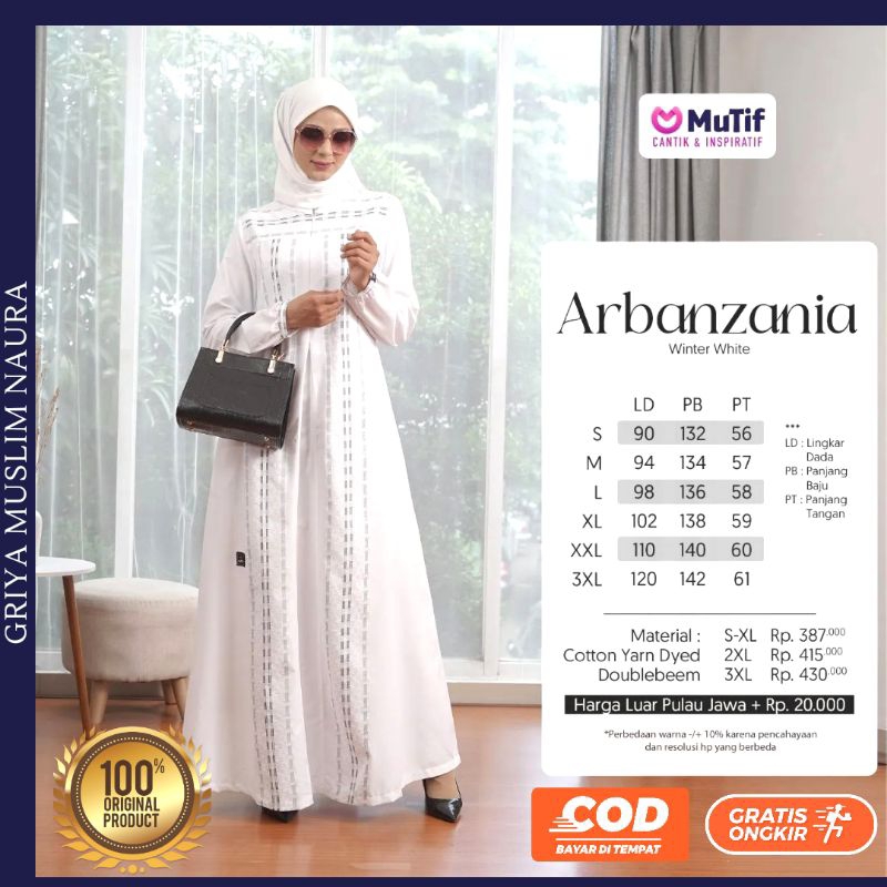 GAMIS MUTIF PREMIUM DEWASA ORIGINAL ARBANZANIA GAMIS PUTIH