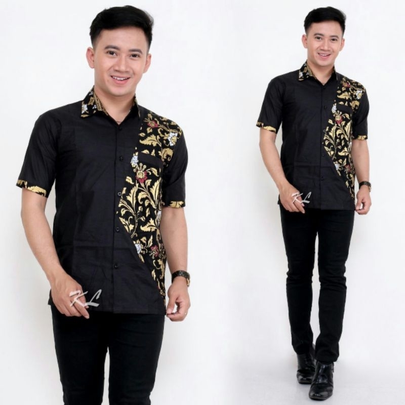 Kemeja Hem Batik Pria Harga Grosir Merah Mix  Emas