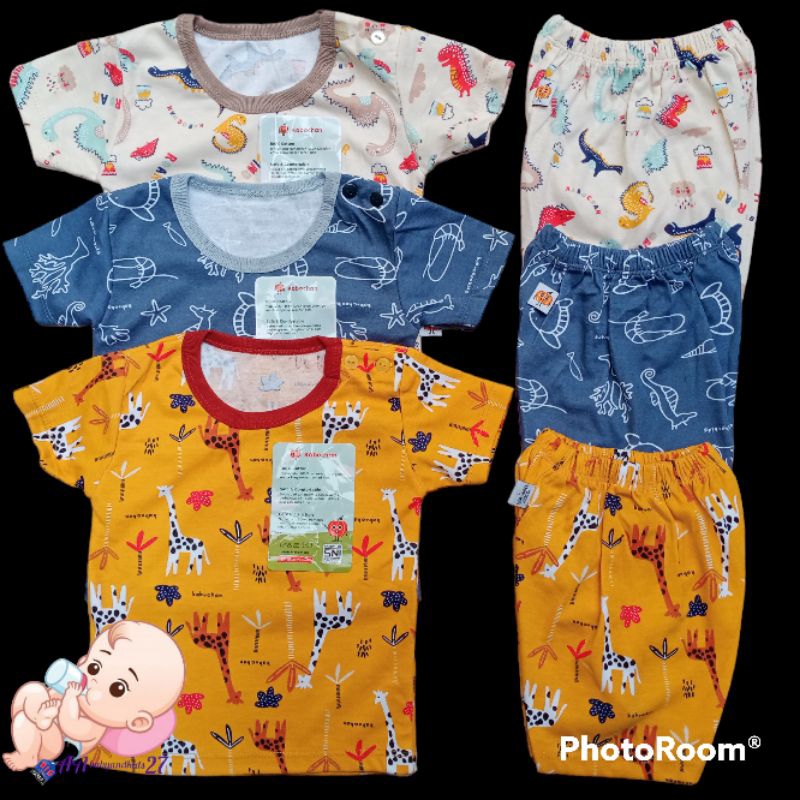 KABOCHAN 3Pasang Setelan Baju Bayi Lengan Pendek Full Printing Ukuran S M L XL SNI Nyaman Murah Berkualitas