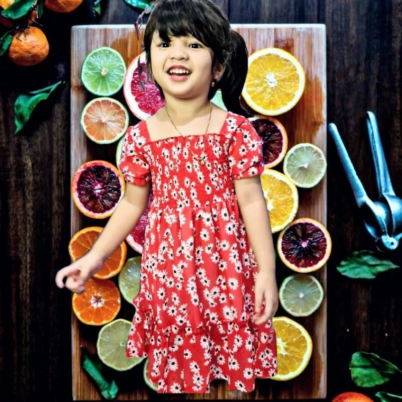 Baju Dress Anak Perempuan Model Kerut Dada Import