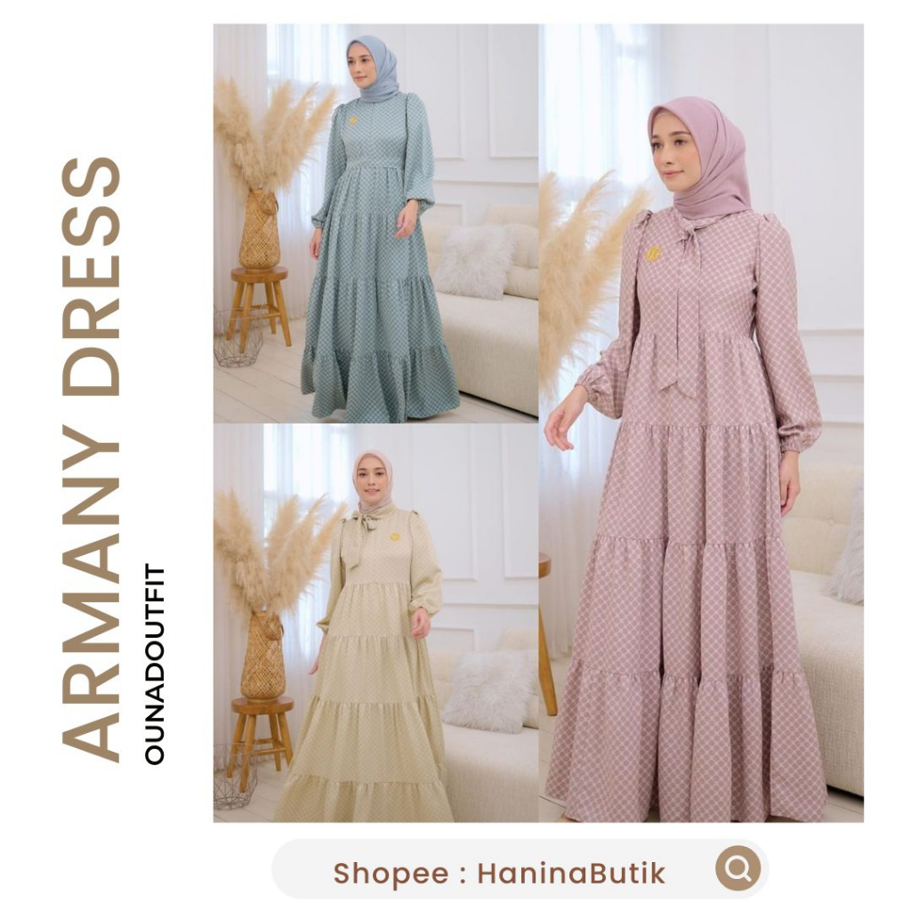 (𝗦𝗜𝗔𝗣 𝗞𝗜𝗥𝗜𝗠) ARMANY DRESS CREME | BABY PINK by OUNADOUTFIT | DRESS RAYA LEBARAN PREMIUM OUNAD OUTFIT