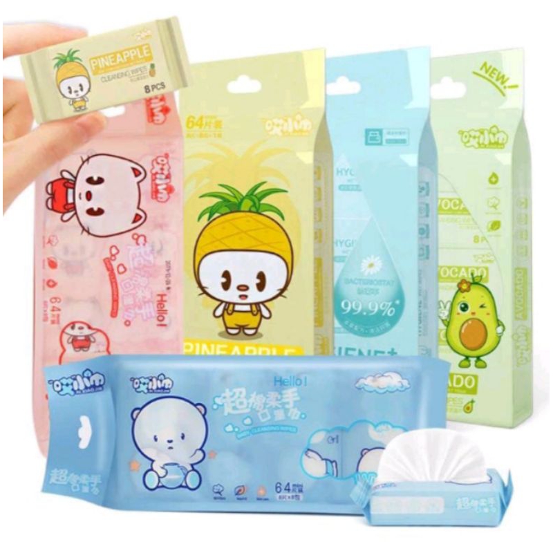 tissue basah mini, tissue basah traveling 1bks kecil isi 8lembar
