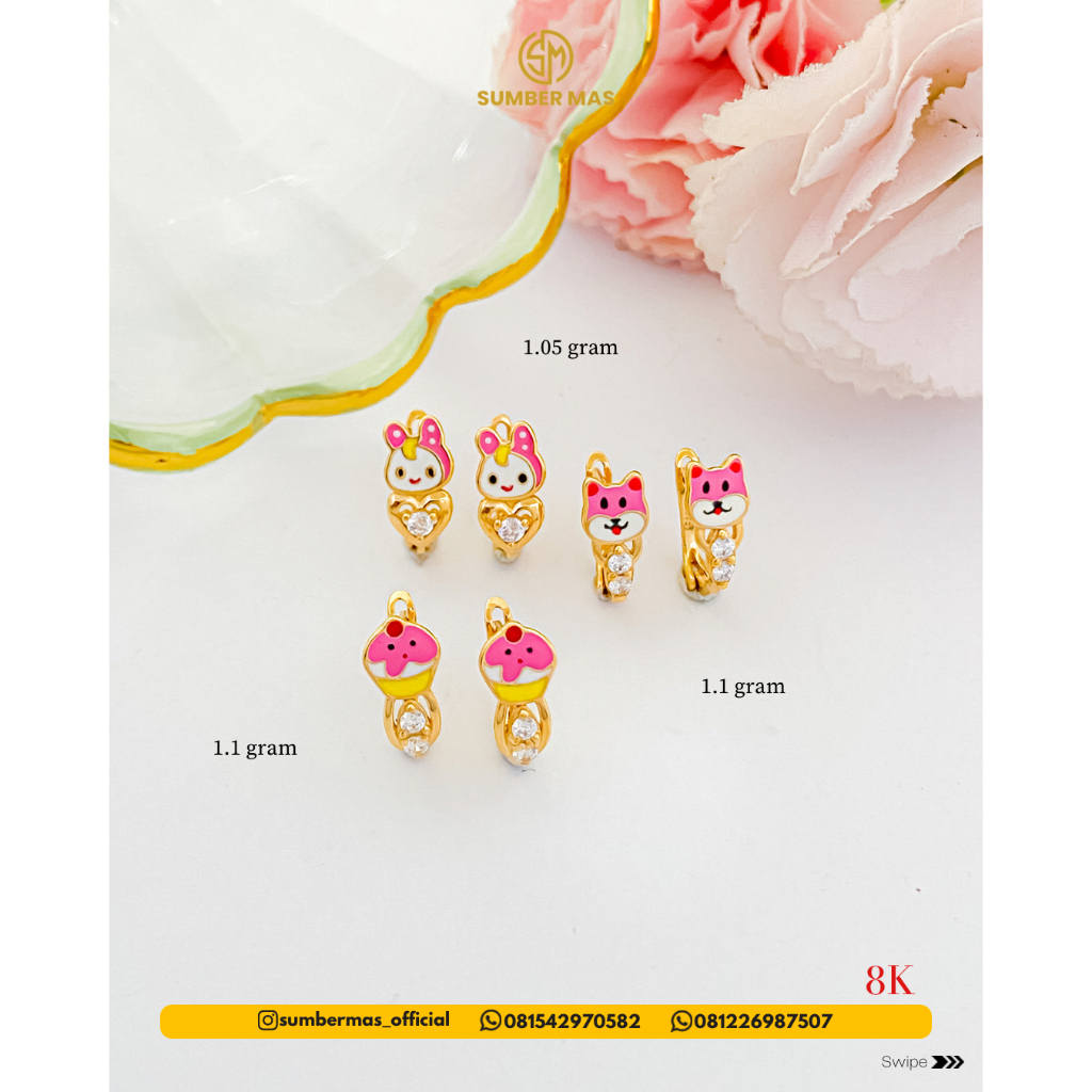 ANIMALS KIDS SERIES EARRINGS 8K - SUMBER MAS