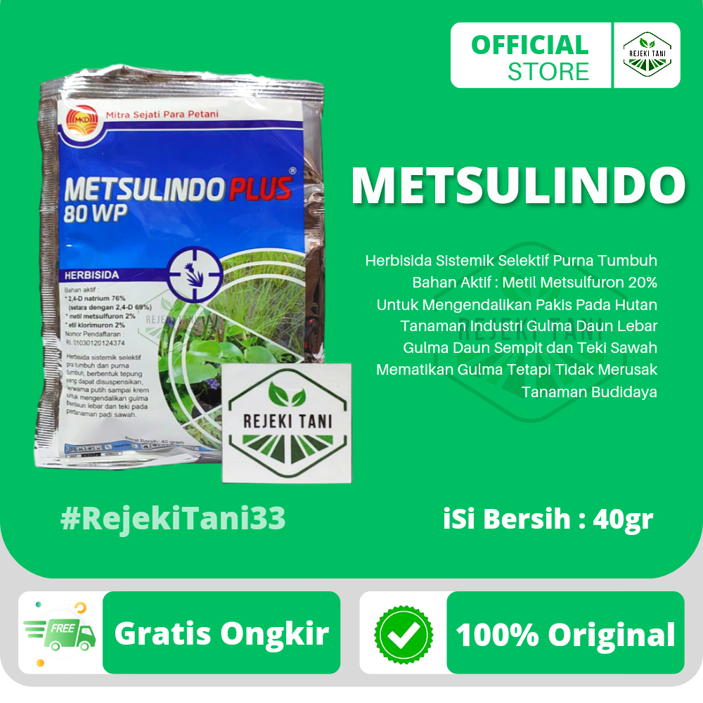 Herbisida Selektif METSULINDO plus 20WP 40gr Racun Sistemik Pra Tumbuh dan Purna Tumbuh untuk mengen