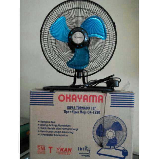 Kipas Angin Besi Tornado 2in1 (Meja dan Dinding) 12 inch Okayama