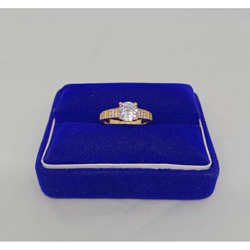 cincin solitaire mata putih samping/perak asli silver 925 lapis emas/perhiasan fashion wanita terbaru
